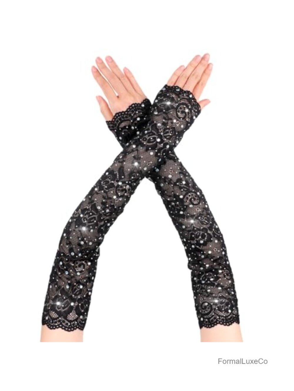Vintage Lace Rhinestone Fingerless Gloves for Tea Party Wedding